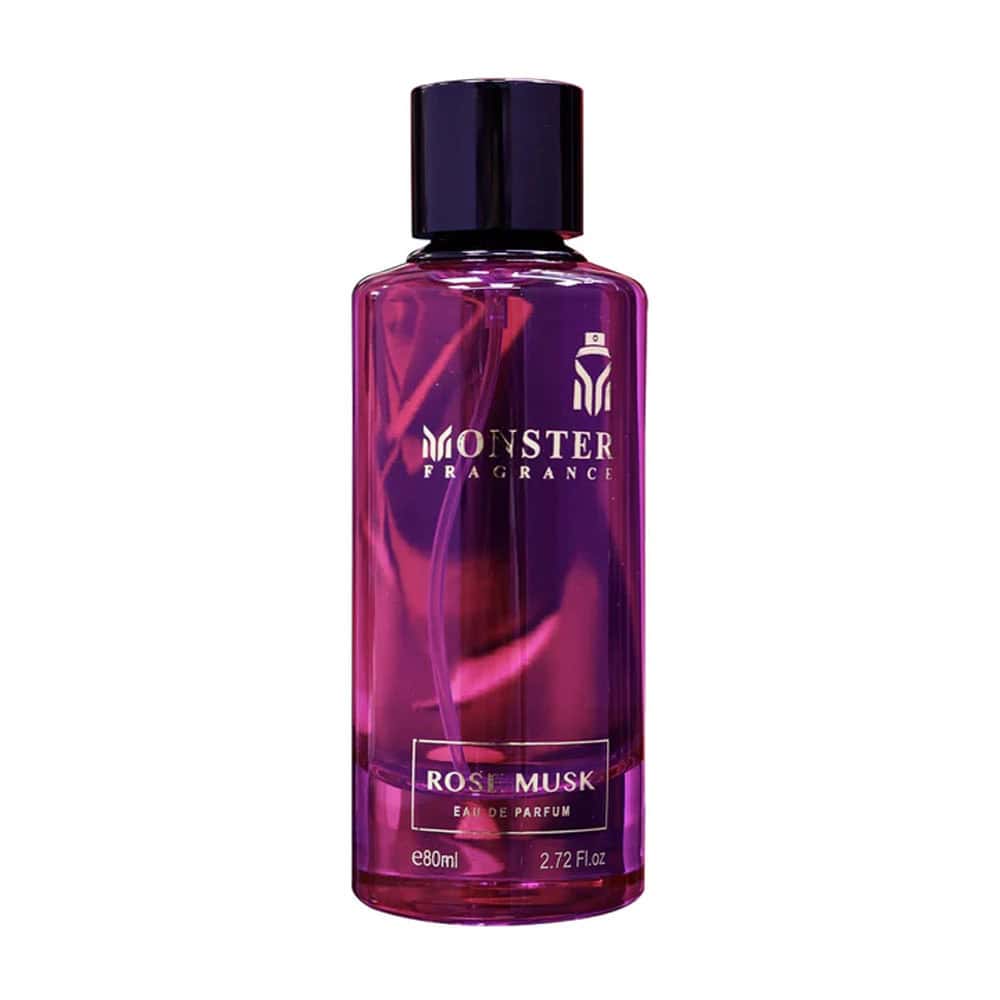 Vrouwelijke parfumfles met roze en paarse kleuren, romantisch en elegant design.