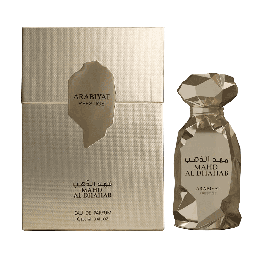 Geurige parfumfles en luxe cadeauverpakking Arabiyat Prestige.