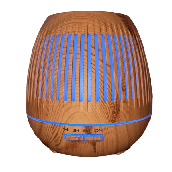 Houten geur diffuser met Bluetooth en LED-verlichting.